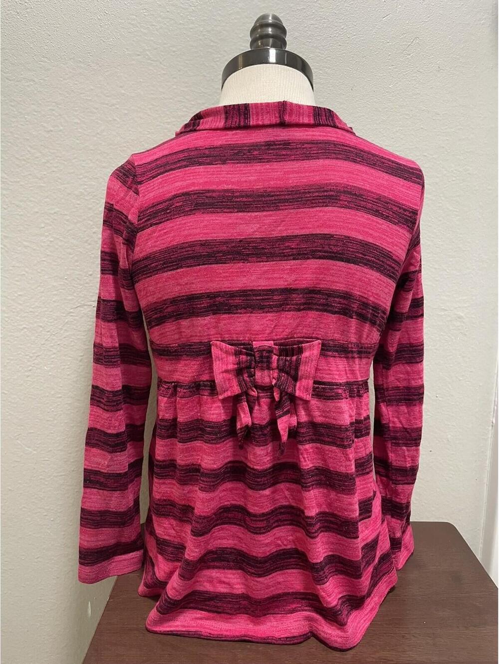 Y2K Cardigan Magenta Pink Striped Open Front Knit Sweater Xs